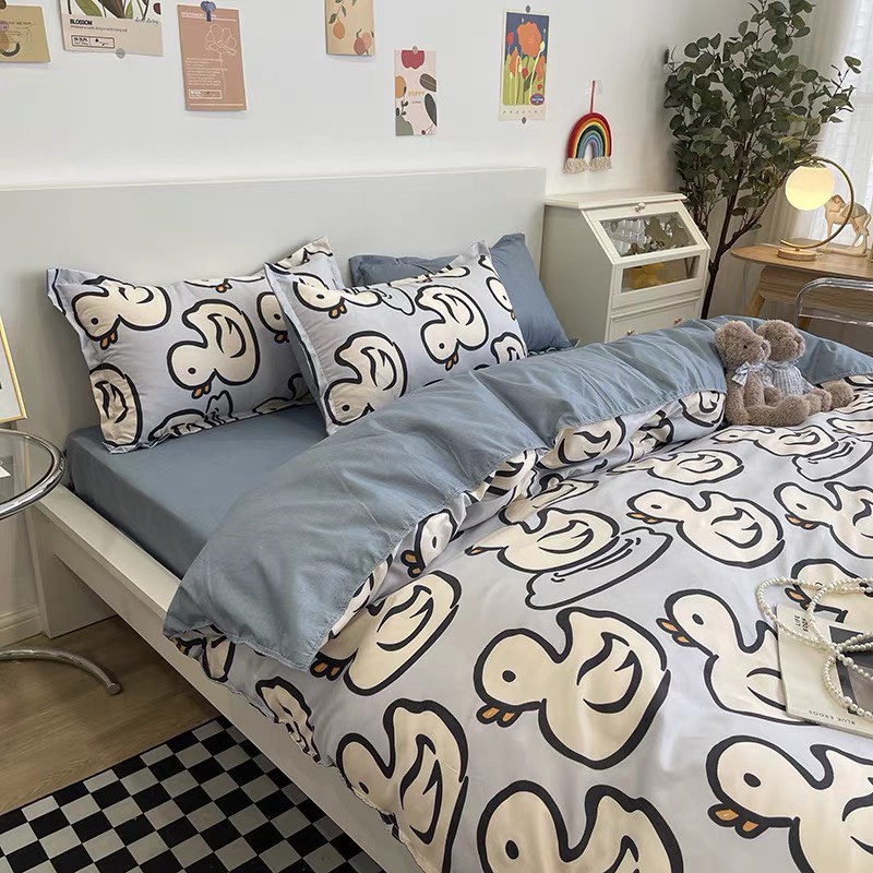 Chăn ga gối cotton poly - Mẫu vịt xanh