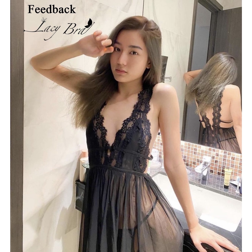 Váy Ngủ Voan Mỏng Phối Ren Hoa Sexy