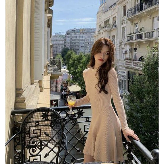 Váy len body xuông xinh dáng ngắn phong cách trẻ trung mẫu mới thu đông 2021