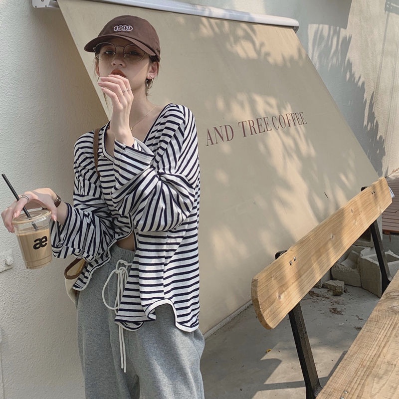 Áo Khoác cardigan Dệt Kim Mỏng Dáng Rộng Cổ Chữ V Họa Tiết Kẻ Sọc Phong Cách Hàn Quốc Thời Trang Mùa Hè Cho Nữ
