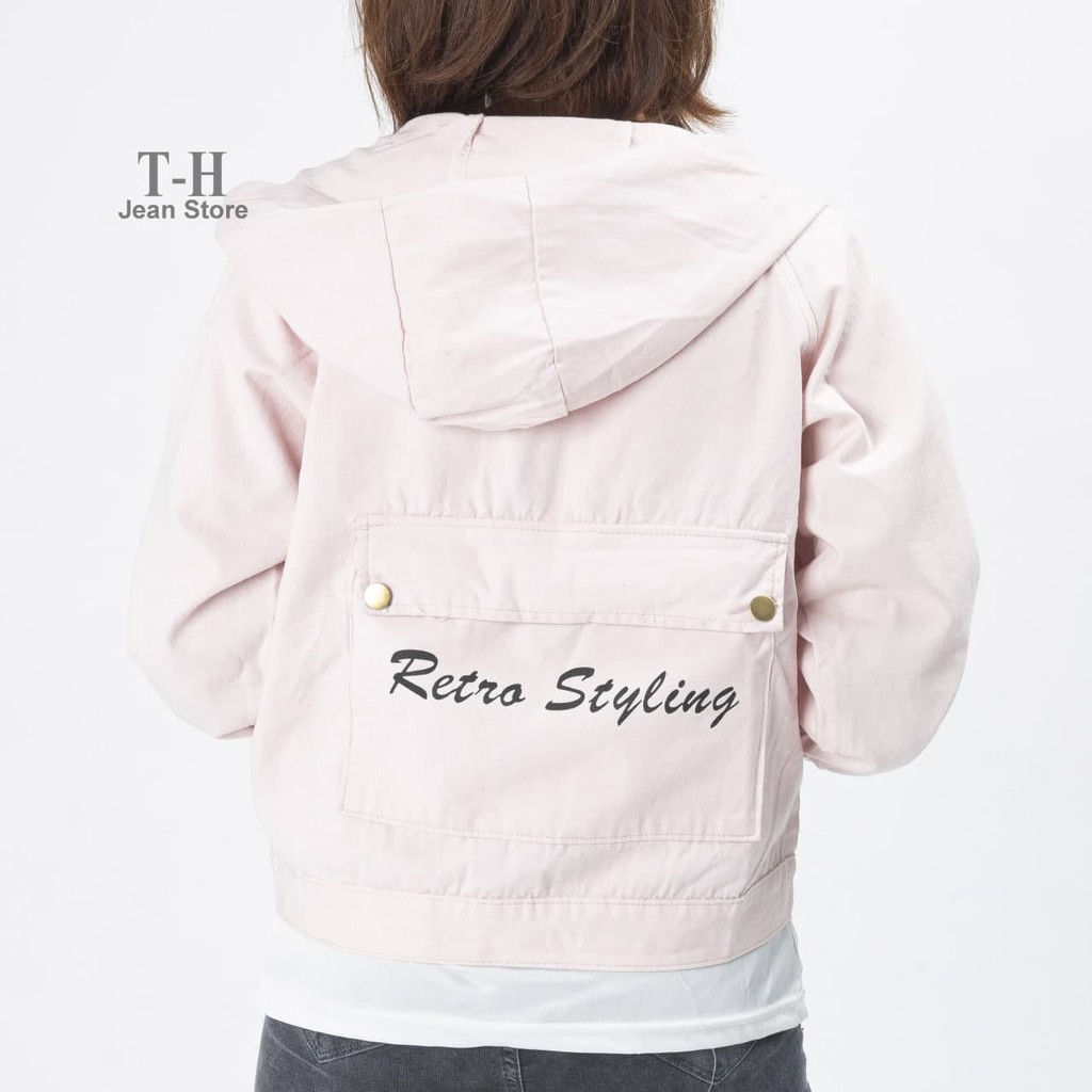 Áo khoác kaki nữ có mũ phối chữ Restro Styling, áo khoác nữ nhiều màu thời trang năng động AKG1 Lisashop101 | BigBuy360 - bigbuy360.vn