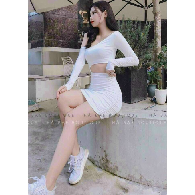 Váy đầm nữ đầm body tay dài khoét eo sang chảnh