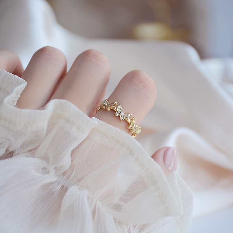 Nhẫn Mạ Vàng 18K Hình Bướm Đính Đá Thời Trang Cho Nữ