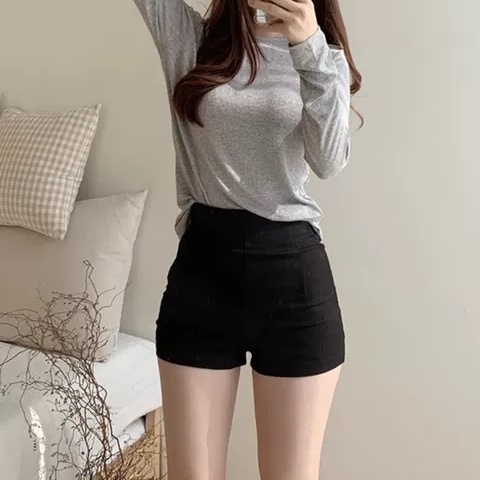 Quần shot nữ mặc nhà  cá tính cạp liền chất vải UIM dày dặn màu đen Quần đùi nữ thể thao mặc tập gym  đi chơi