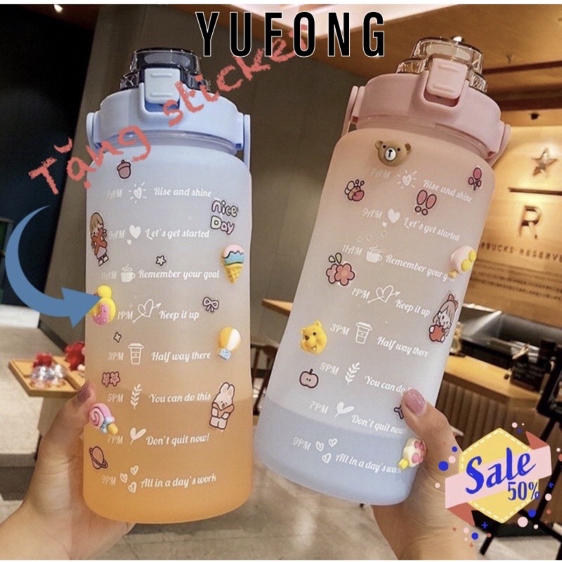 Bình Đựng Nước 2L Dễ Thương Có Vạch Báo Giờ Uống Nước 299