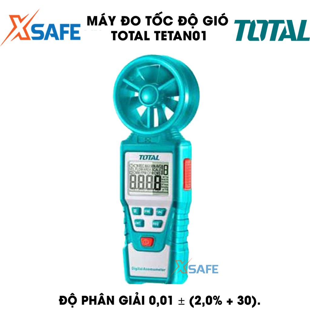 Máy đo tốc độ gió kỹ thuật số TOTAL TETAN01 Thiết bị đo tốc độ gió cầm tay có đèn nền, thông báo khi mức pin thấp