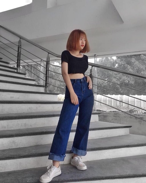 Quần bò xuông đen & bò đai 2 cúc gập gấu quốc dân🌸DAQUY20🌸quần jeans cullot xuông cạp hai cúc👉Toàn bộ ảnh shop chụp | WebRaoVat - webraovat.net.vn