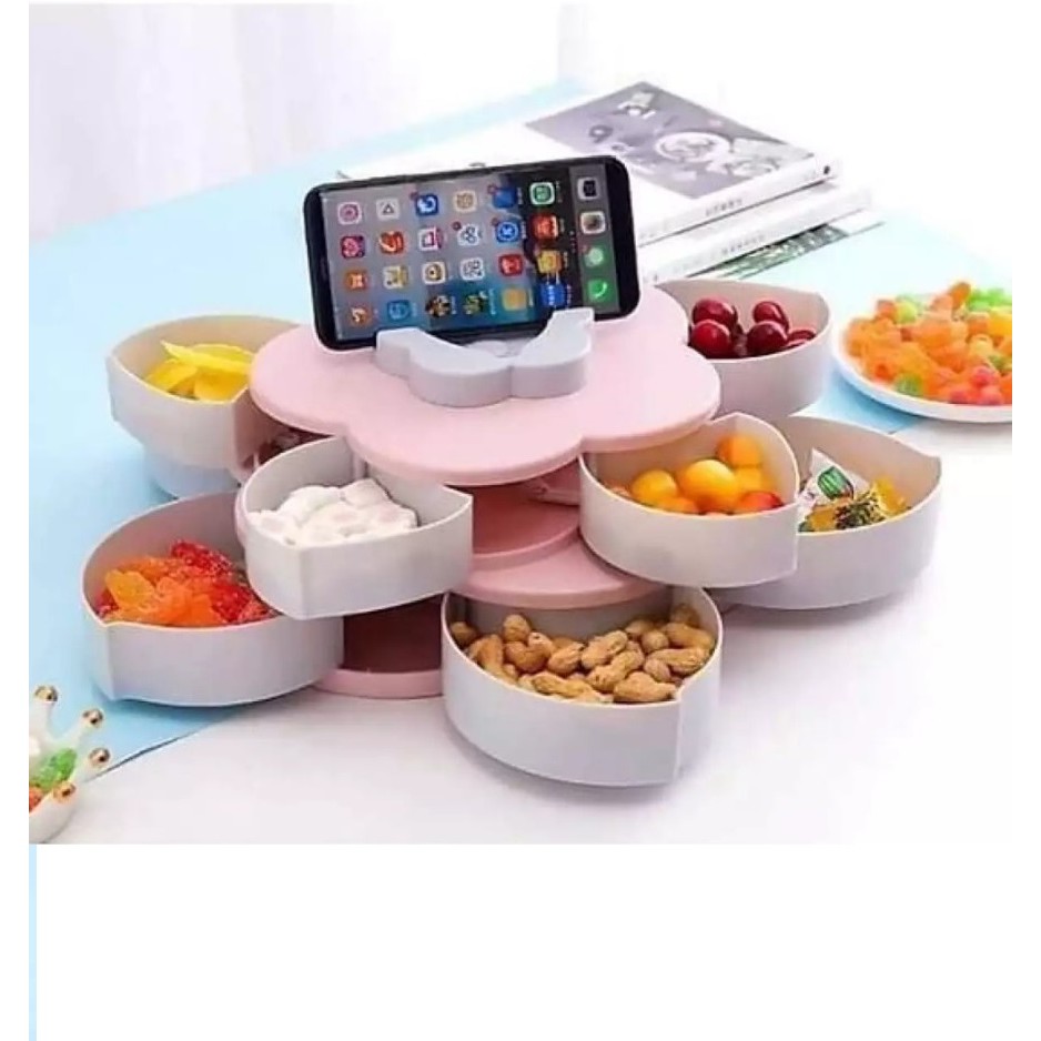 Khay Đựng Mứt Tết Xòe Cánh Hoa Sen 2 Tầng Cao Cấp