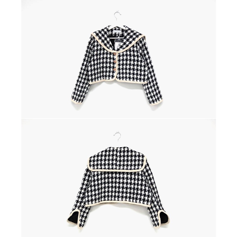 Áo khoác cardigan tay dài/ Chân váy chữ A lưng cao họa tiết houndstooth phong cách retro 45362 | BigBuy360 - bigbuy360.vn