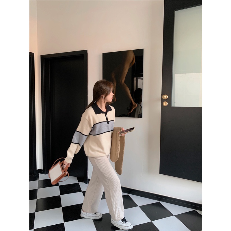 Áo Dệt Kim Dài Tay Dáng Rộng Họa Tiết Kẻ Sọc Phong Cách Mỹ Thời Trang 47665