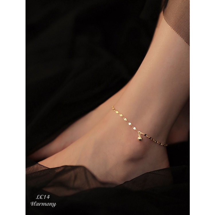 Lắc chân bạc mạ vàng Silver Ball 2, vòng đeo chân hạt bi tròn dây xoắn nữ đơn giản, xinh xắn LC14| TRANG SỨC BẠC HARMONY