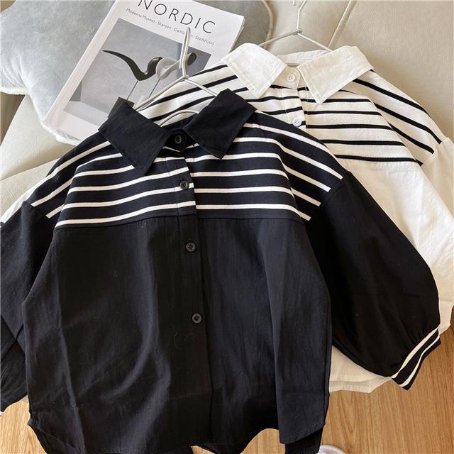 Áo Sơ Mi Cotton Dài Tay Họa Tiết Kẻ Sọc Thời Trang Xuân Thu Hàng Mới Dành Cho Trẻ Em