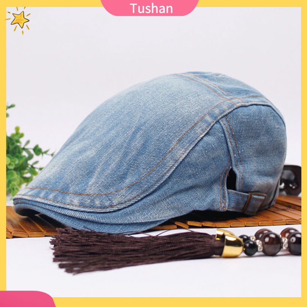 Mũ beret vải jean thoải mái có thể điều chỉnh kích thước