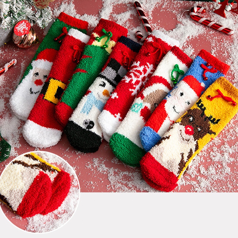 Set 4 Đôi Tất Sợi Nhỏ Dày Giữ Ấm Mùa Đông In Họa Tiết Giáng Sinh Cho Nữ