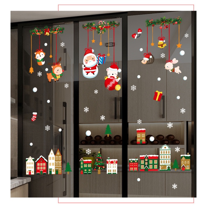 Decal dán tường Noel Hít Tĩnh Điện không Dơ Kính - Thành phố xinh xắn đêm giáng sinh phối rèm