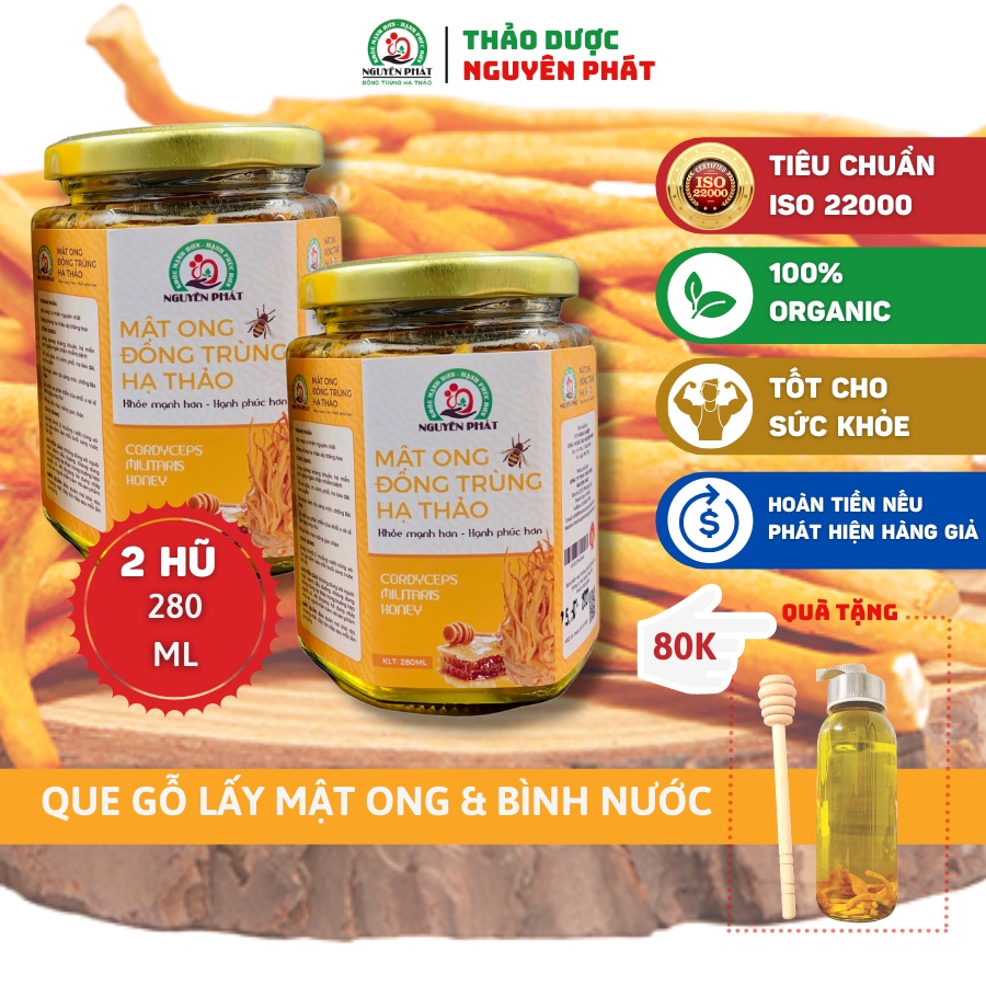 Combo 2 hộp Mật ong ngâm Đông trùng hạ thảo Nguyên Phát hộp 250ml cao cấp - Bồi bổ cơ thể - Tăng sức đề kháng - Nấu canh