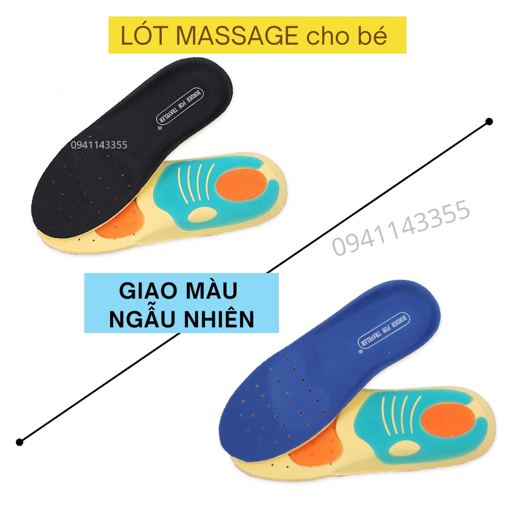 Lót giày trẻ em Memory Foam êm chân thấm hút mồ hôi size giày 20-35, Bộ 2 cái