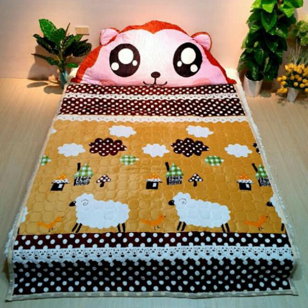 Ga nỉ nhung trải giường hình cừu hình hoa đỏ kt 1m8x2m