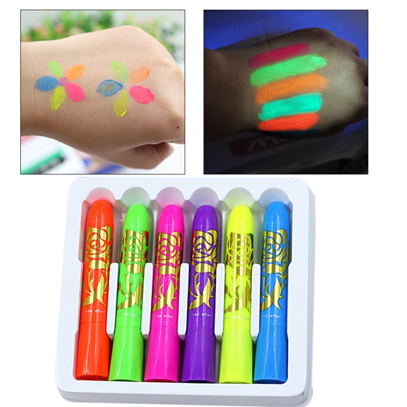Set 6 Bút Sáp Màu Neon Vẽ Mặt Và Cơ Thể Hóa Trang Halloween