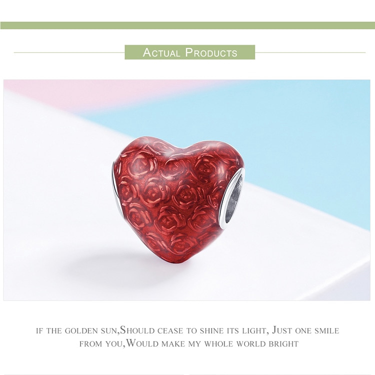 Hạt Charm Bamoer SCC1064 Hình Trái Tim Màu Đỏ Hoa Hồng Dùng Làm Trang Sức Valentine Bằng Chất Liệu Bạc 925 Thật