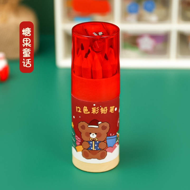 Bộ 12 Bút Chì Màu Hoạt Hình Dùng Làm Quà Tặng Giáng Sinh Cho Bé
