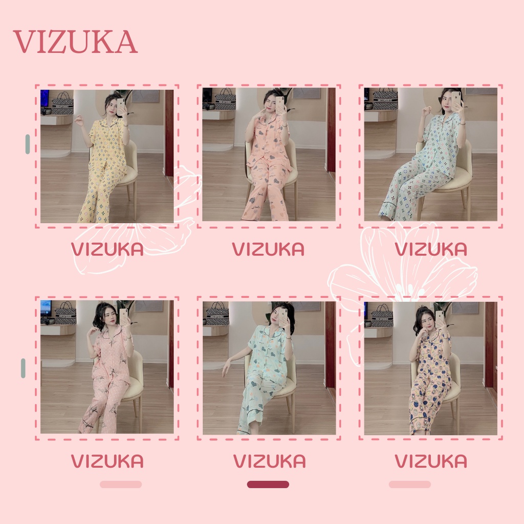 Đồ bộ nữ bộ pijama lụa tay ngắn chất liệu satin VIZUKA