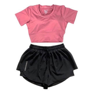 Bộ tập Gym nữ, quần áo tập gym yoga aerobic nữ croptop kết hợp quần đùi 2 lớp chất đẹp