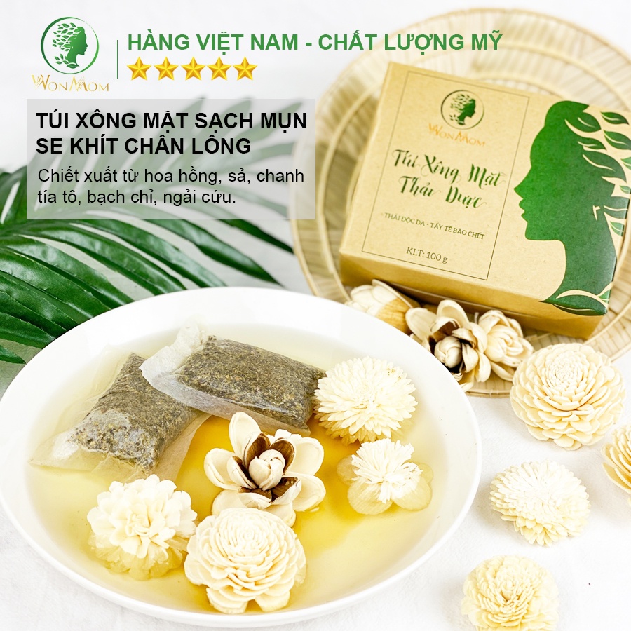 Bộ trắng da, sạch mụn cao cấp Wonmom ( Sữa rửa mặt + Scrub nghệ + Kem cấp ẩm + Serum mụn + Mặt nạ nghệ + Xông mặt )