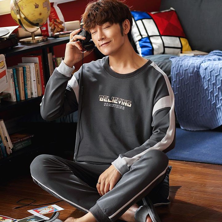 HÀNG CAO CẤP -  BỘ THU ĐÔNG NAM Chất vải Cotton 100% đồ ngủ nam mặc ở nhà được 4 mùa style Hàn Quốc trẻ trung & sang trọ