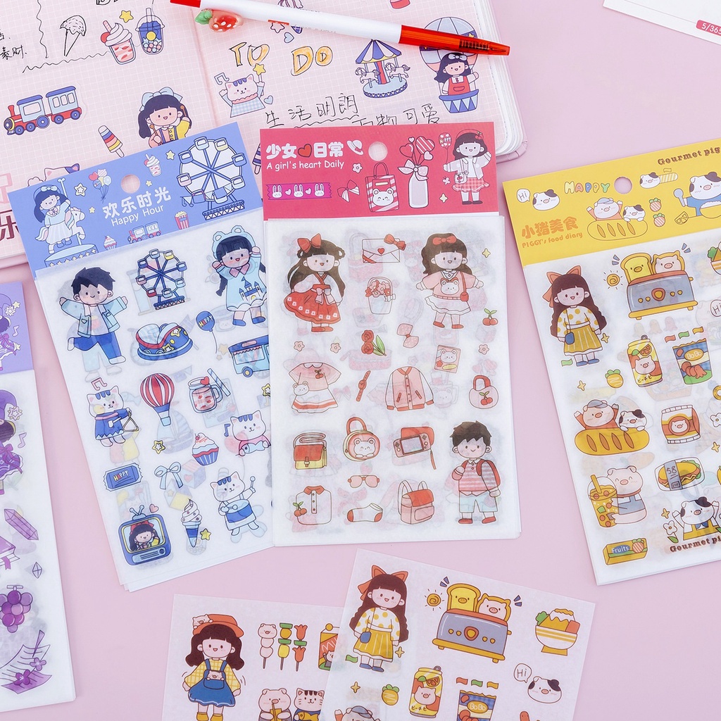 Set 4 Tấm Sticker Cute 2D Dán Bình Nước, Laptop, Điện Thoại