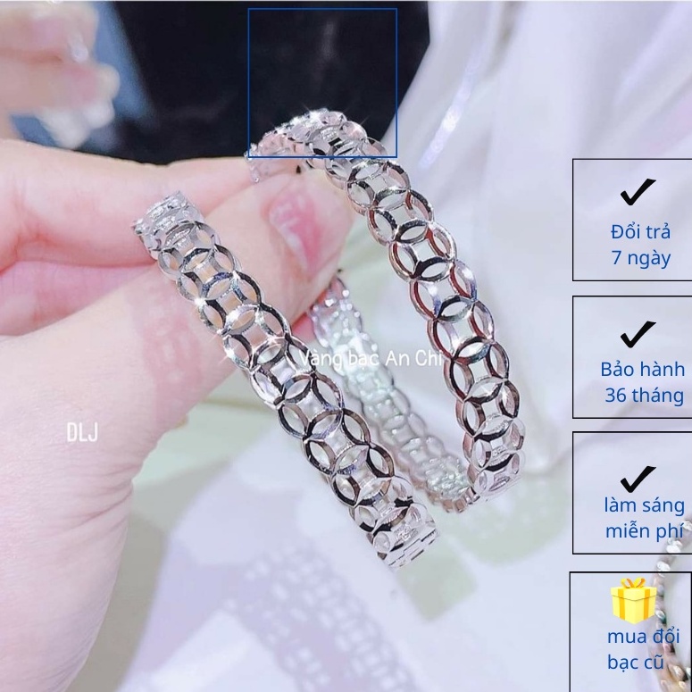 Vòng tay kiềng cứng họa tiết kim tiền, bạc ta xi kim ACJ300, trang sức Anchi