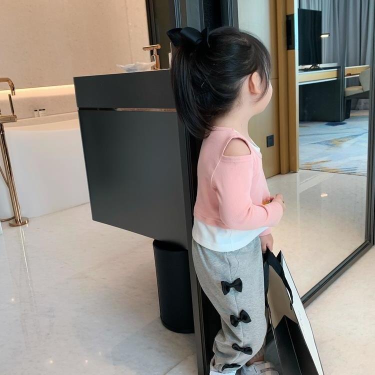 Áo Thun Tay Dài Hở Vai Giả Hai Lớp Thời Trang Xuân Thu Dành Cho Bé Gái