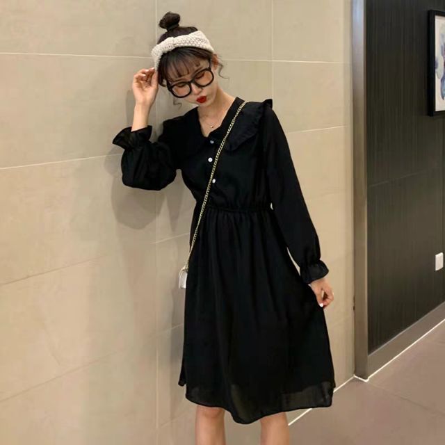 Váy đầm xoè dài tay eo chun Quảng Châu