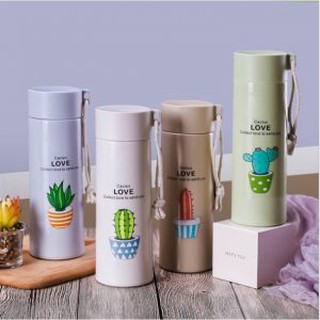 FREE SHIP - Bình đựng nước lõi thủy tinh vỏ nhựa hoạt tiết xương rồng loại 1 dung tích 450ml