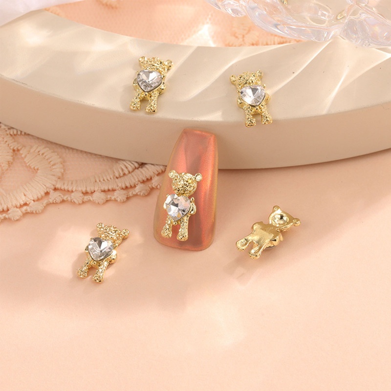 Set 5 Phụ Kiện Đá Trang Trí Móng Nghệ Thuật Hình Gấu 3D Bằng Hợp Kim Pha Lê