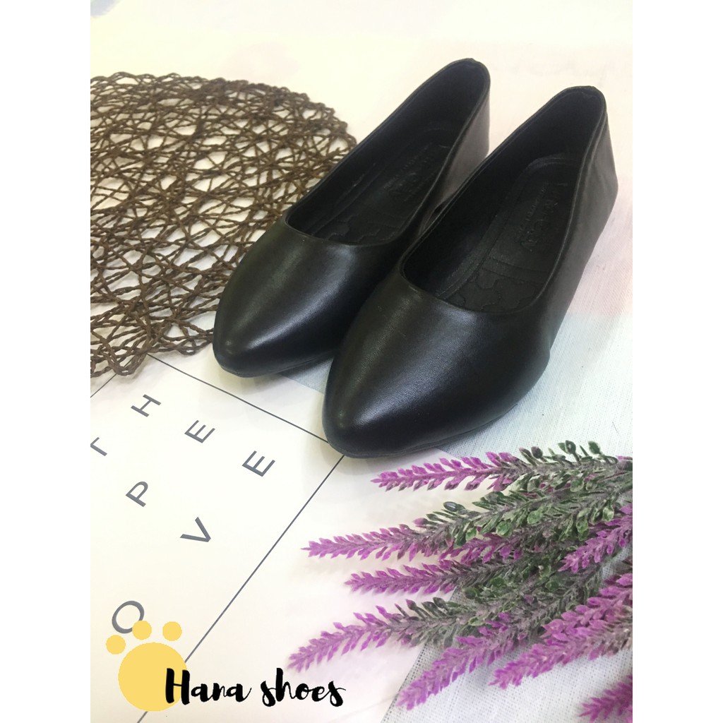 Hình Thật - Giày búp bê nữ trơn da mềm mũi nhọn dáng basic