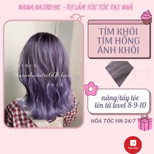 [TẨY MẠNH]Thuốc nhuộm tóc màu Tím Khói/Tím Khói Sữa/Tím Lavender kèm oxy trợ dưỡng găng tay