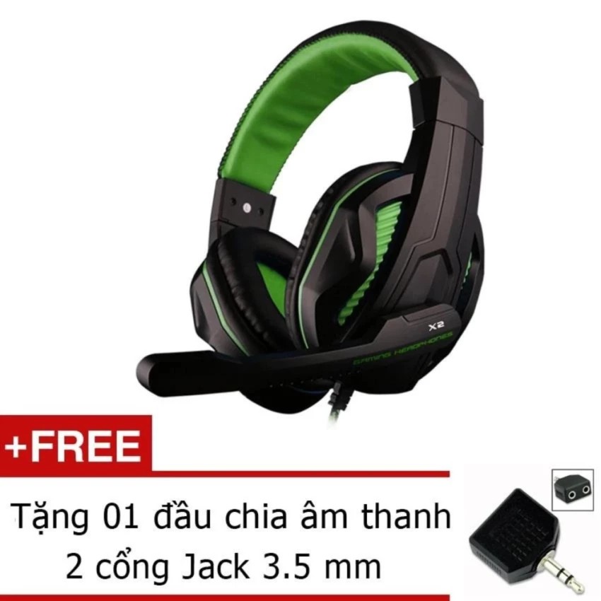 Tai nghe chụp tai Gaming Ovann X2 (Xanh Đen) + Tặng đầu chia âm thanh 2 cổng Jack 3.5mm