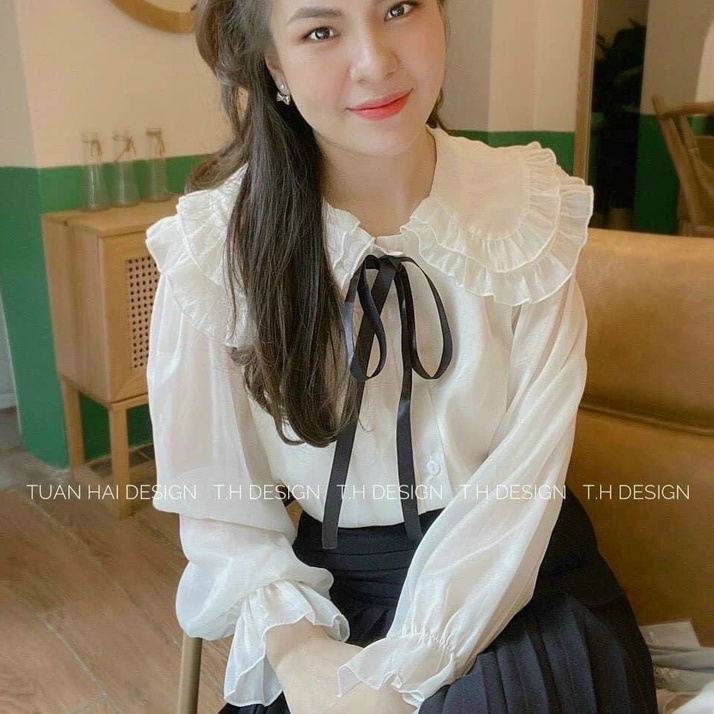 áo sơ mi tơ 2 lớp , áo sơ mi tay bồng nút ngọc hàng QCCC loại 1 A0004 kaca aosomicongsothietke