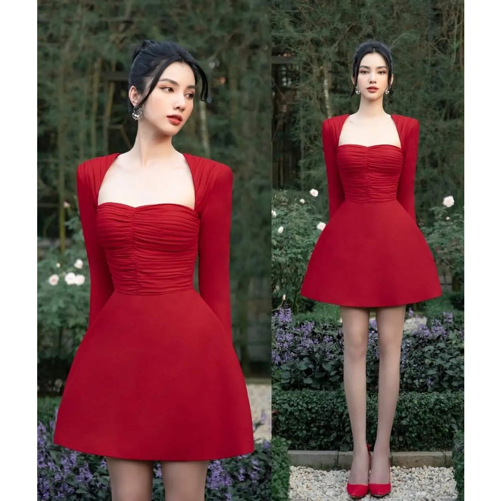 Đầm Xòe Dáng Ngắn Tay Dài Cúp Ngực (HÀNG CAO CẤP KÈM ẢNH THẬT)