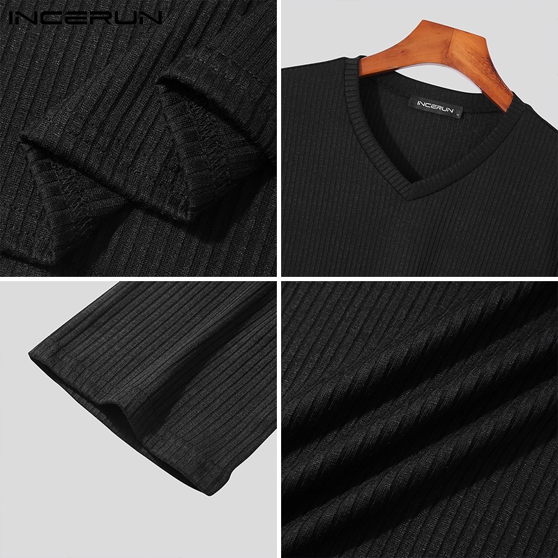 Áo thun INCERUN tay ngắn cổ chữ V màu trơn thời trang mùa hè sành điệu cho nam