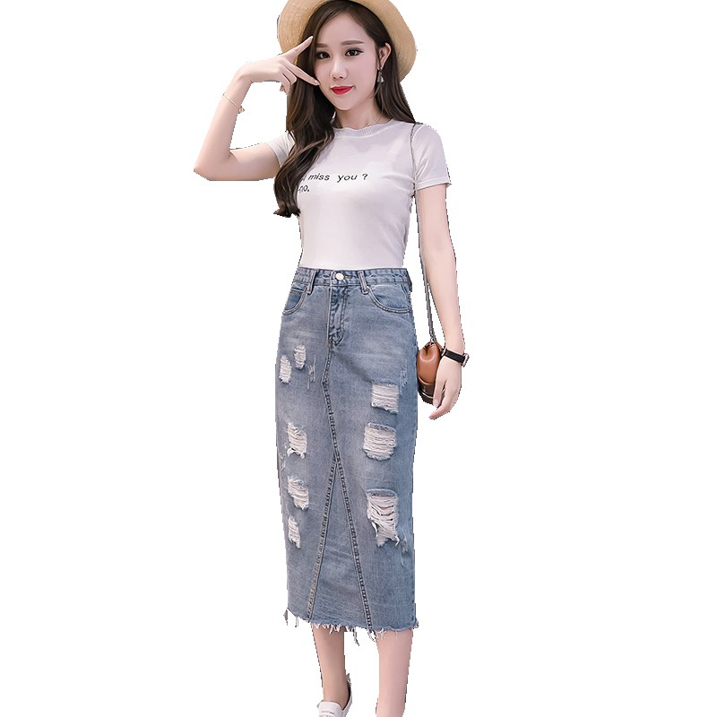 (HÀNG SẴN ĐẬM NHẠT SIZE L )chân váy bò dài rách xẻ sau phong cách hàn quốc | BigBuy360 - bigbuy360.vn