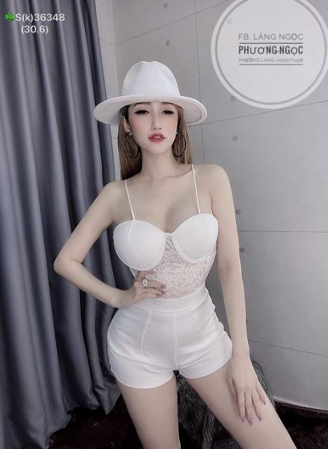 Jumpsuit 2 dây phối ren
