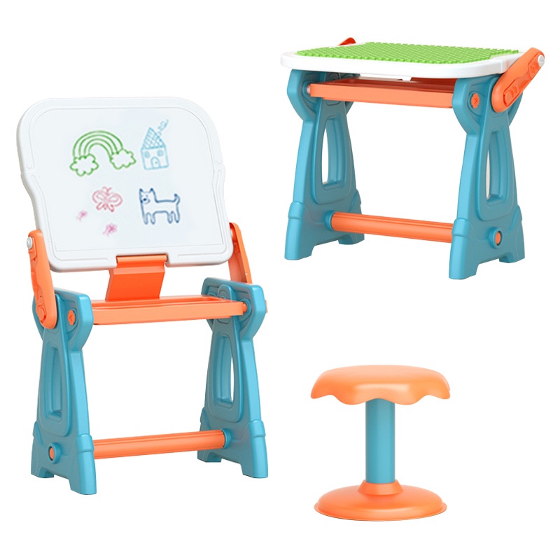 Bàn lego cho bé kèm bảng vẽ cho bé 2 in 1, bàn lắp ráp đồ chơi kèm vẽ gồm 88 chi tiết xếp hình