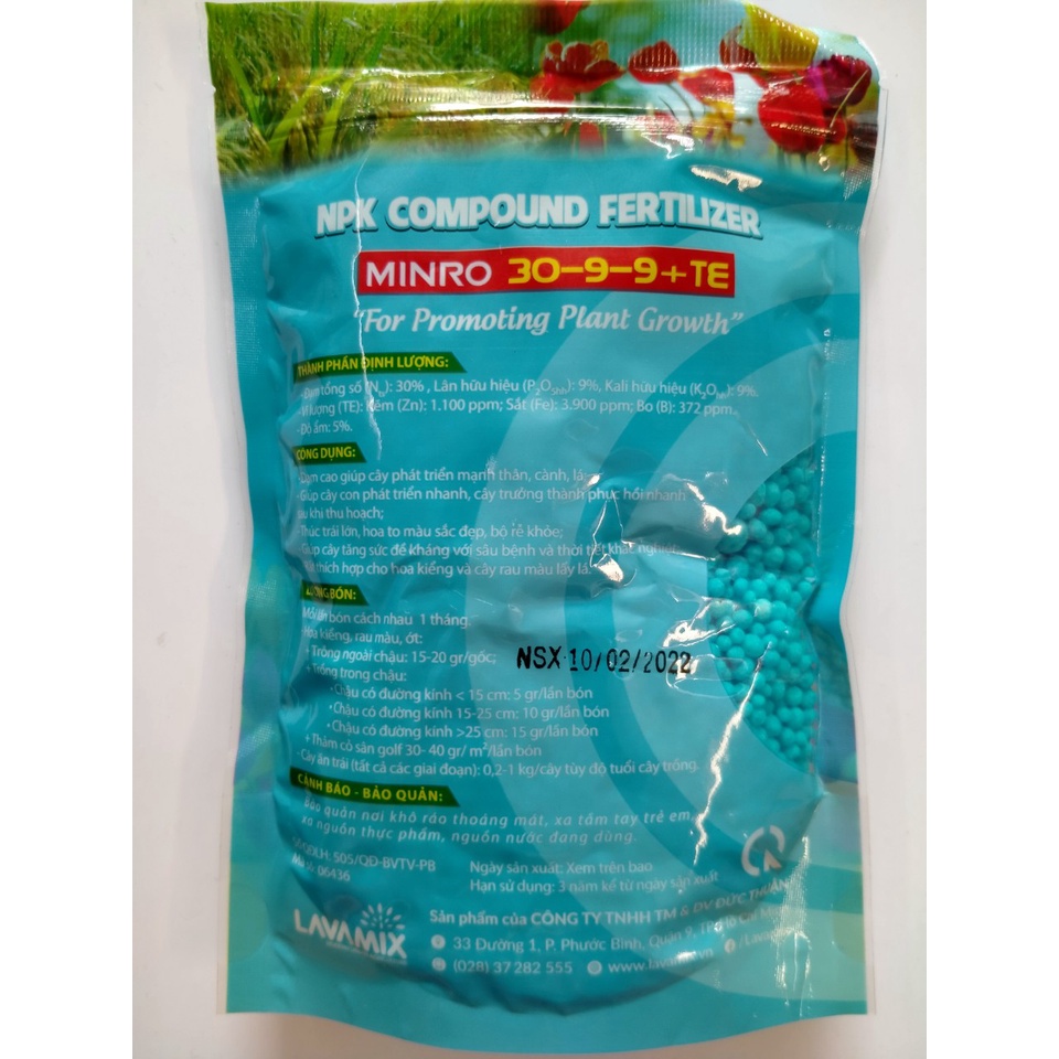 Phân bón hỗn hợp Minro NPK 30-9-9. Dưỡng thân, tốt lá, nuôi rễ gói 200gr