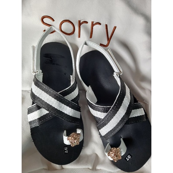 (FREESHIP)🥰 dép quai hậu dây chéo sọc trắng đen HOT HIT