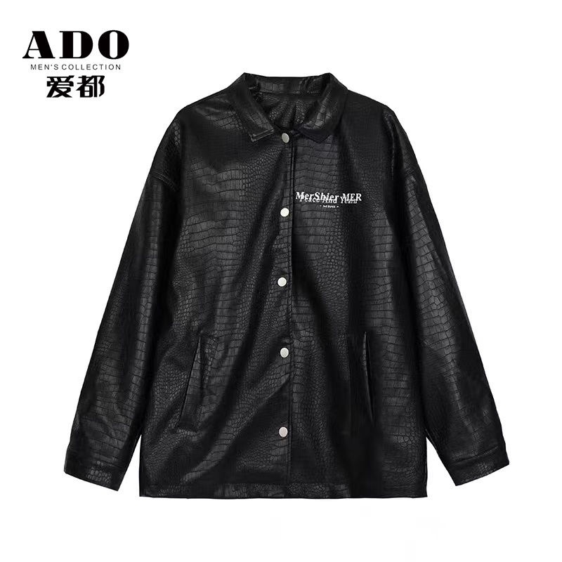 Ado Áo Khoác Bóng Chày Da pu Dáng Rộng Họa Tiết Da Cá Sấu Thời Trang Xuân Thu Mỹ Cho Nam Và Nữ