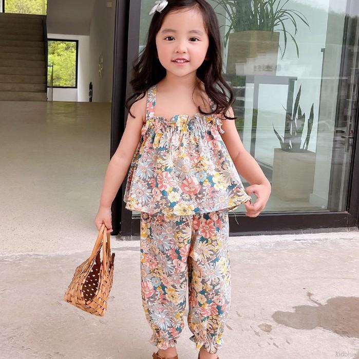 Bộ Áo Hai Dây + Quần Dài Chống Muỗi Phong Cách Phương Tây Cho Bé Gái