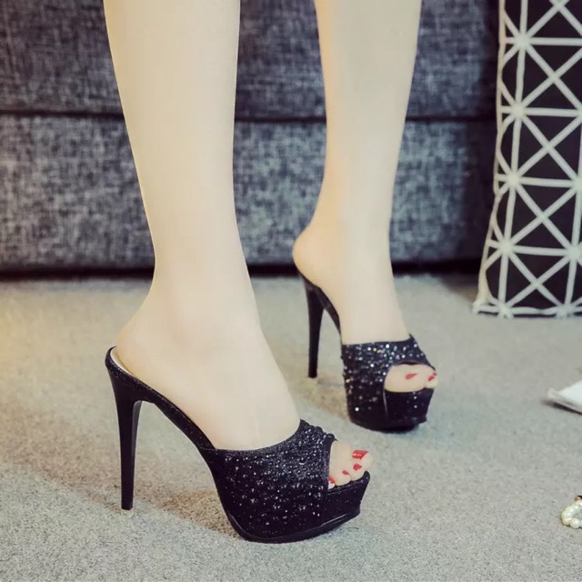 (ORDER) Dép cao gót đính ngọc và đá sang chảnh 13 cm, hàng cao cấp