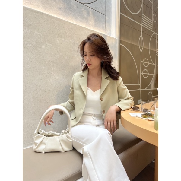 Áo khoác blazer nữ 1 lớp dáng ngắn tay dài màu xanh mint hàng thiết kế Huien Design công sở, áo vest nữ Hàn Quốc